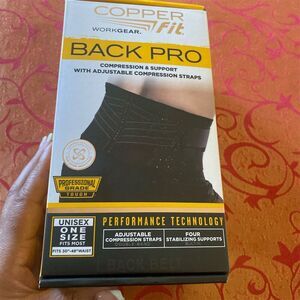 Copper Fit Unisex Back Support Belt Black Adjustable Reusable